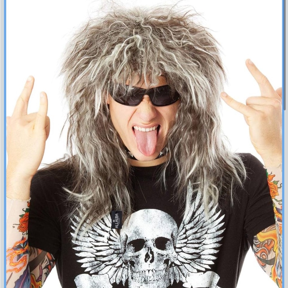 ALLAURA 70s 80s Rocker Wigs + Tattoos Costume Set